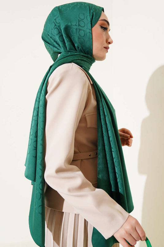 Châle jacquard à motif oméga émeraude