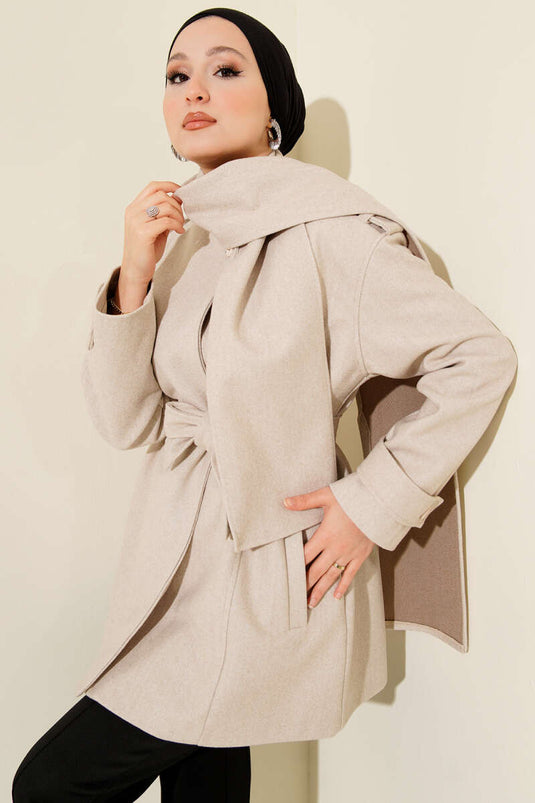 Omuz Apoletli Atkılı Kaşe Kaban Taş