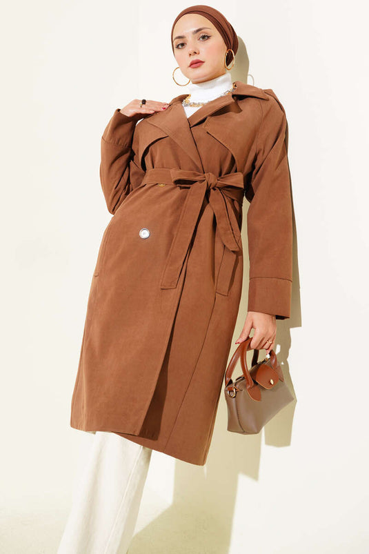 Shoulder Epaulette Button Detailed Trench Coat Brown