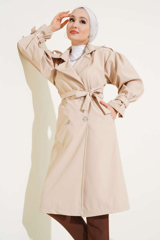 Shoulder Epaulette Buttoned Trench Coat Beige