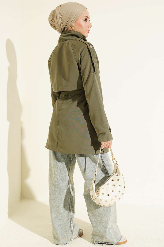Schouder Epaulet Met Knopen Trenchcoat Khaki