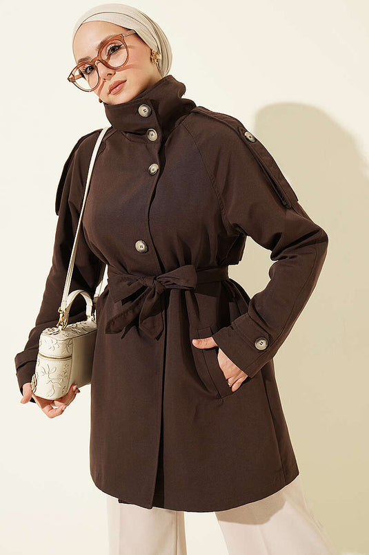 Schouder Epaulet Knopen Trenchcoat In Koffie