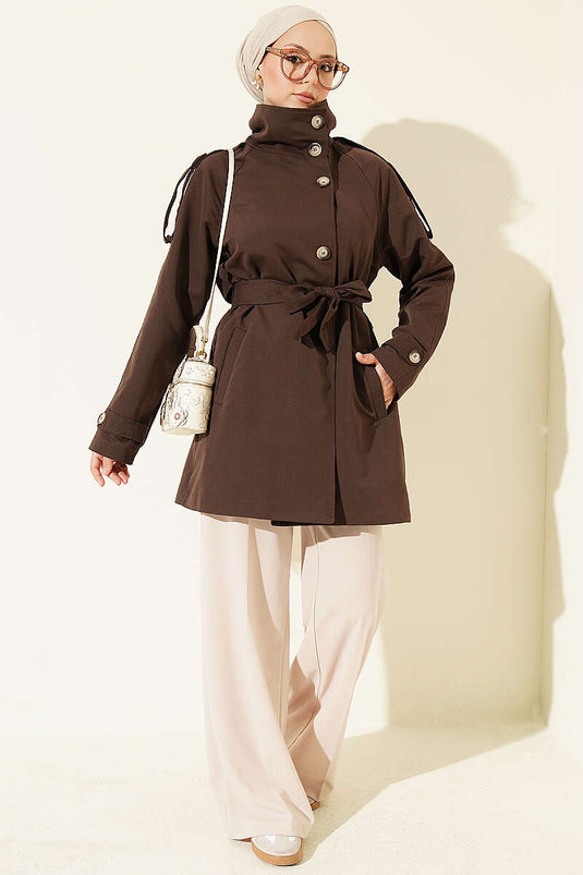 Schouder Epaulet Knopen Trenchcoat In Koffie