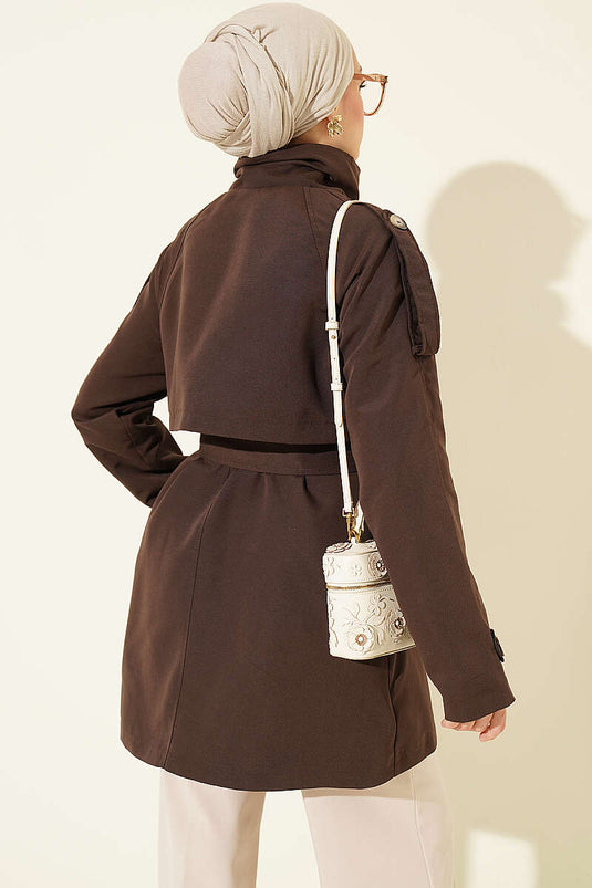 Schouder Epaulet Knopen Trenchcoat In Koffie