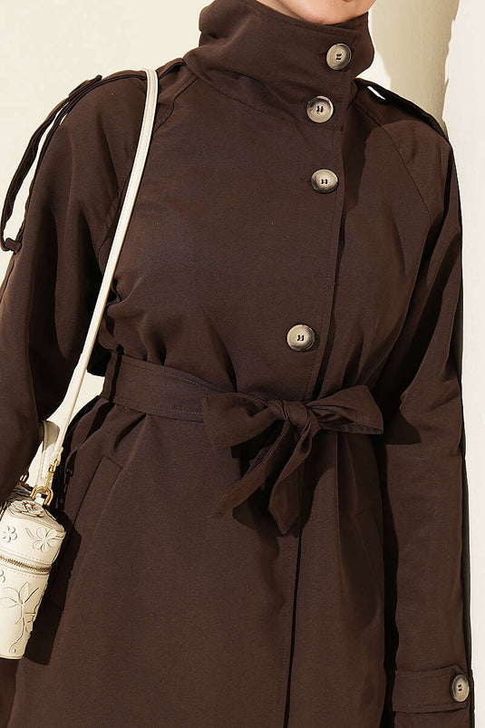 Schouder Epaulet Knopen Trenchcoat In Koffie