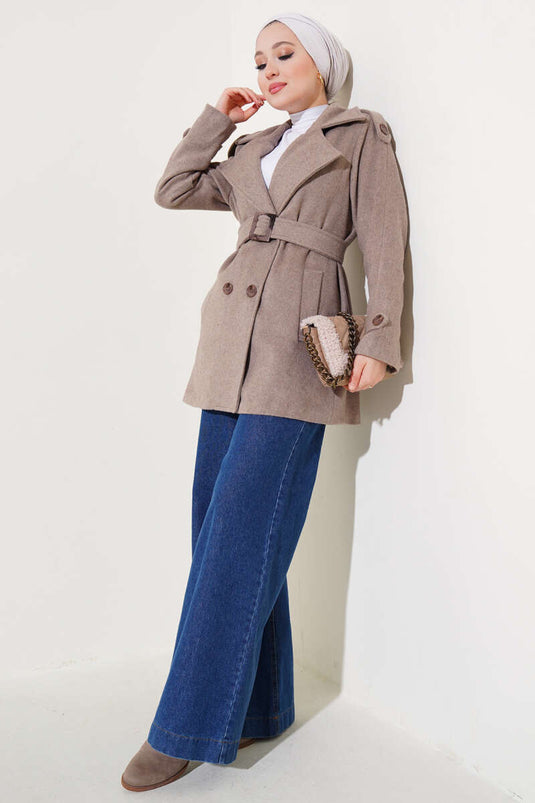 Manteau Court avec Epaulettes Marron Lait