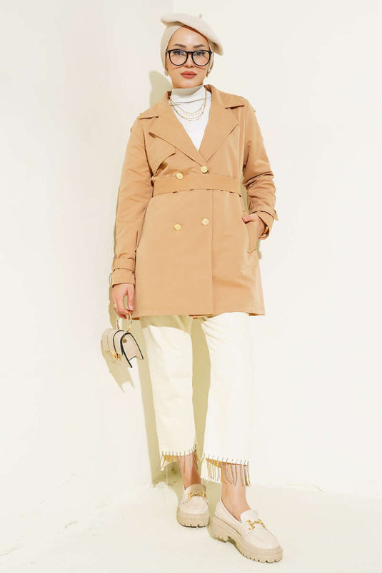 Korte trenchcoat met schouderepauletten Camel