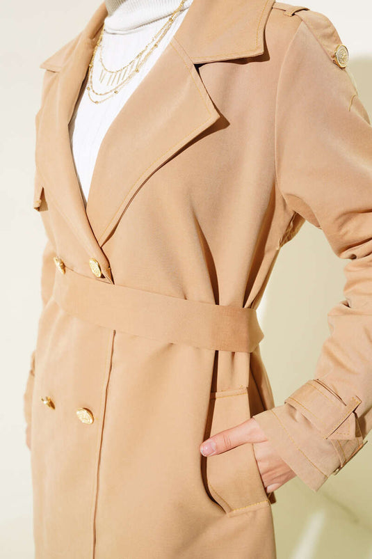 Korte trenchcoat met schouderepauletten Camel