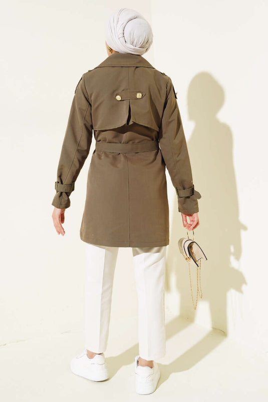 Shoulder Epaulette Short Trench Coat Khaki