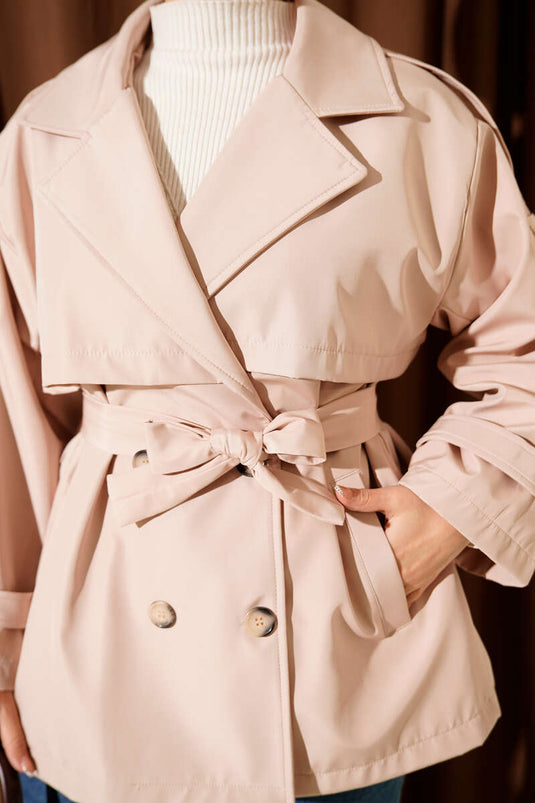 Trenchcoat met ceintuur en schouderepauletten, beige