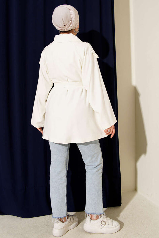 Trench-coat Tencel à épaulettes écru