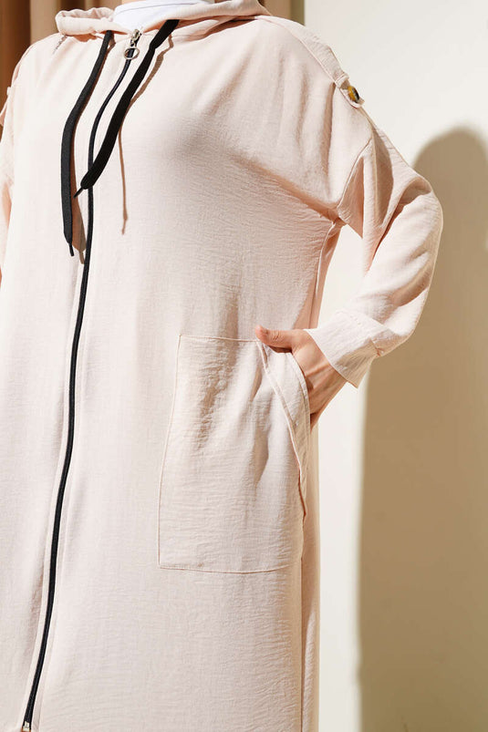 Ayrobin Two Piece Suit with Shoulder Epaulets and Long Cardigan Beige