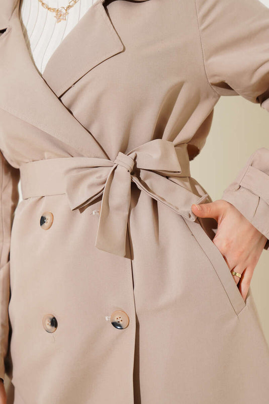 Trench-coat détaillé fendu avec épaulettes et épaules Beige