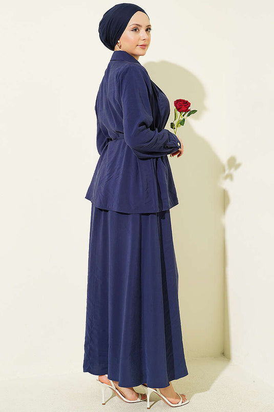 Ensemble deux pièces en modal avec jupe plissée aux épaules, bleu marine