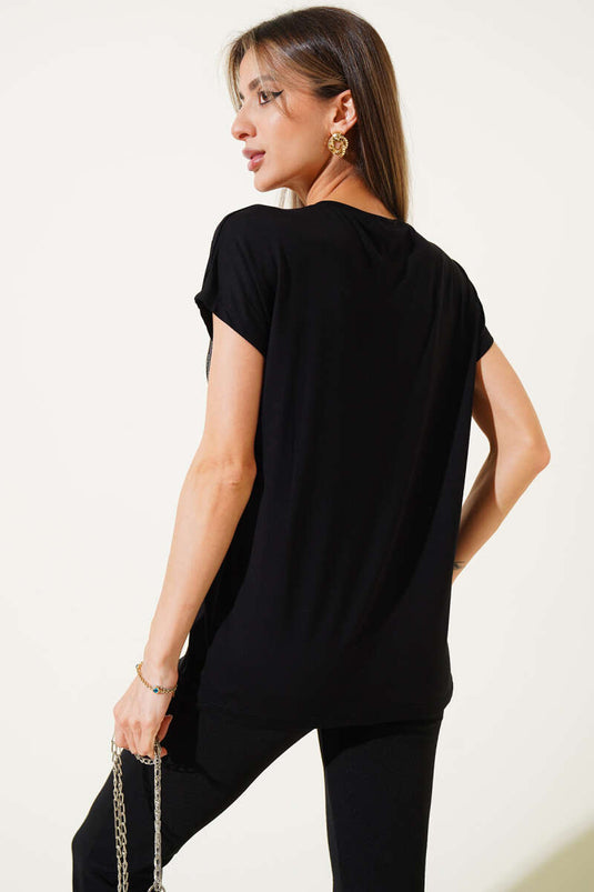 T-shirt noir Shoulder Drop Stone