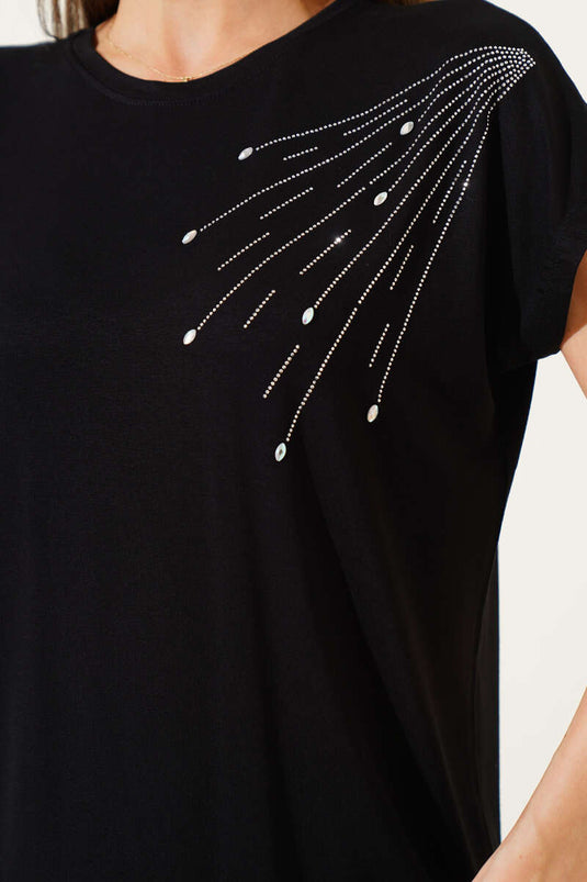 T-shirt noir Shoulder Drop Stone