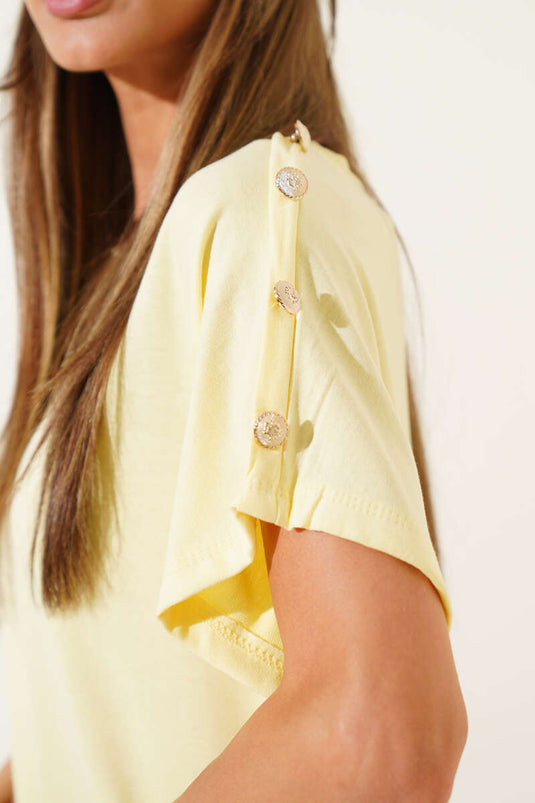 Robe midi jaune à boutons aux épaules