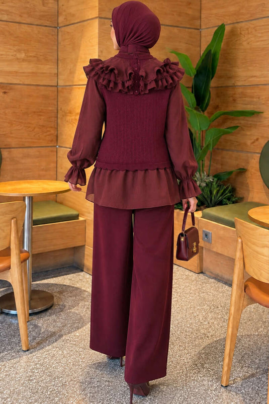 Purple Ruffled Shoulder Knit Set