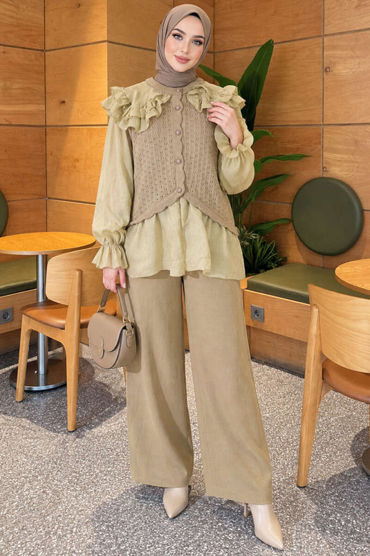 Completo In Maglia Con Volant Alle Spalle, Verde Foresta