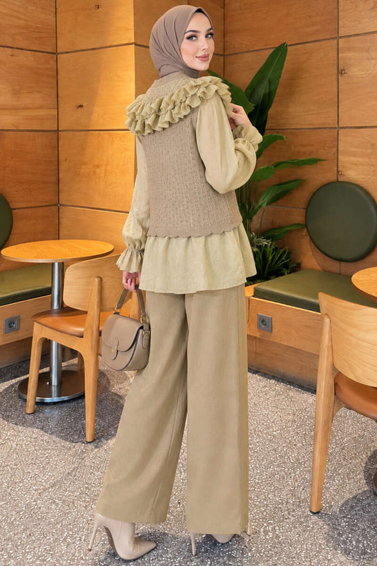 Completo In Maglia Con Volant Alle Spalle, Verde Foresta