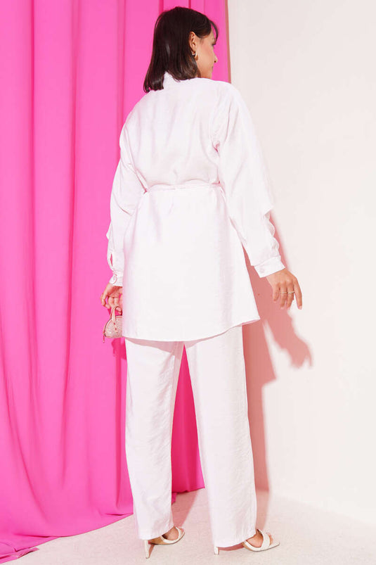 Shoulder Ruffle Cape Two Piece Suit Pink