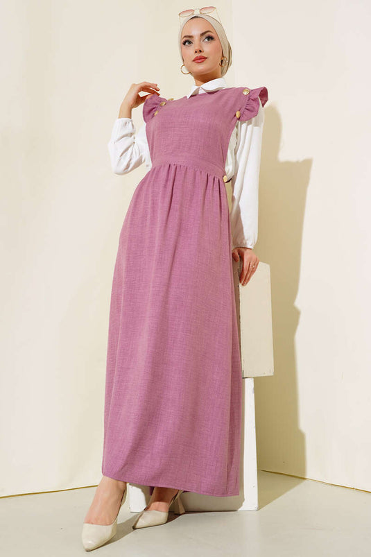 Omuz Fırfırlı İkili Takım Elbise Gül Kurusu