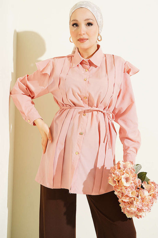 Chemise Rose À Volants Avec Ceinture