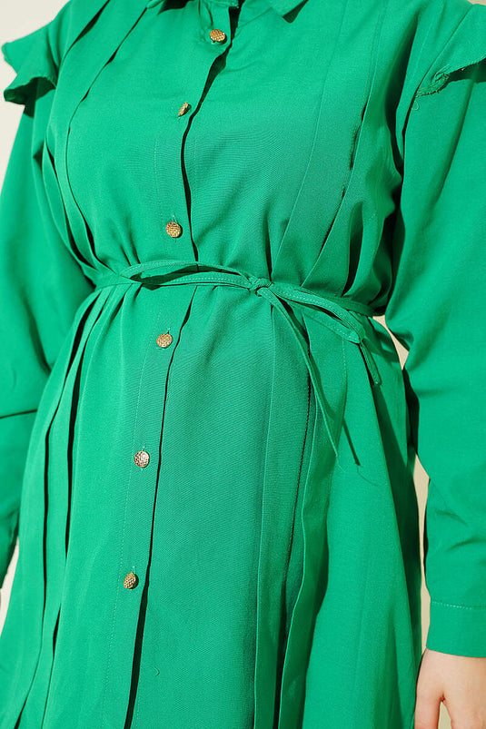 Chemise Verte À Volants Aux Épaules Et Ceinture Rayée