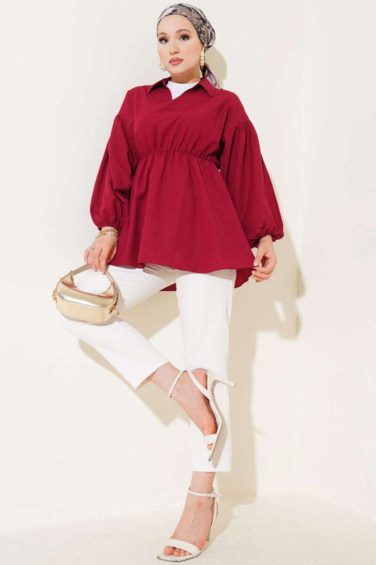 Shoulder Gold Button Detailed Tunic Claret Red