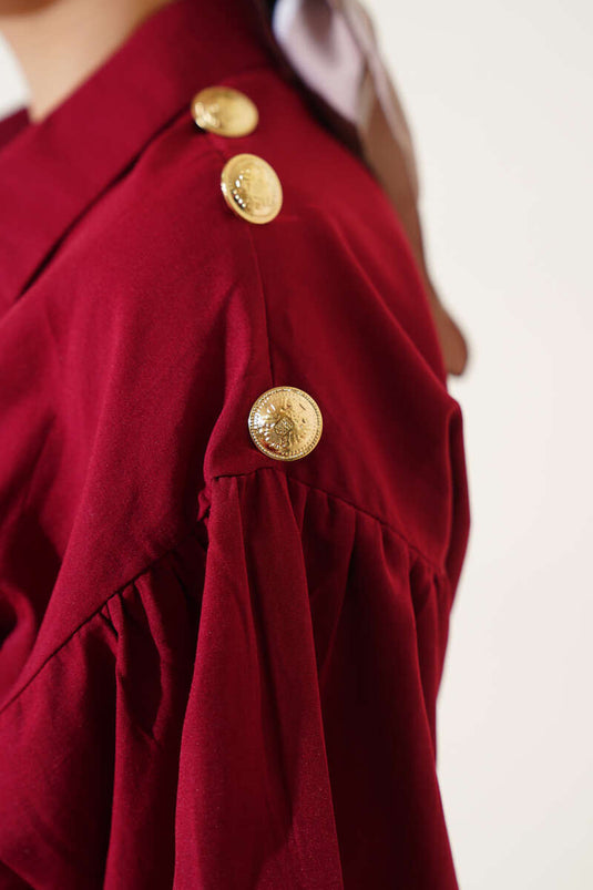 Shoulder Gold Button Detailed Tunic Claret Red