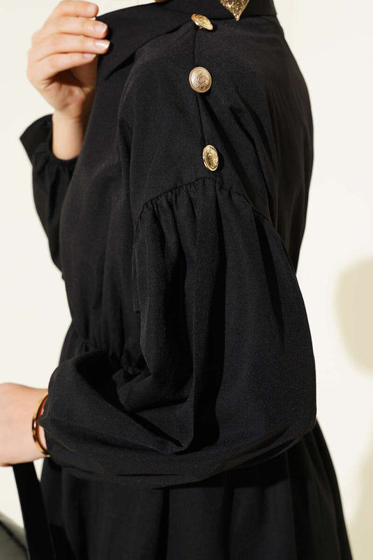 Black Tunic with Gold Button Detail on Shoulder