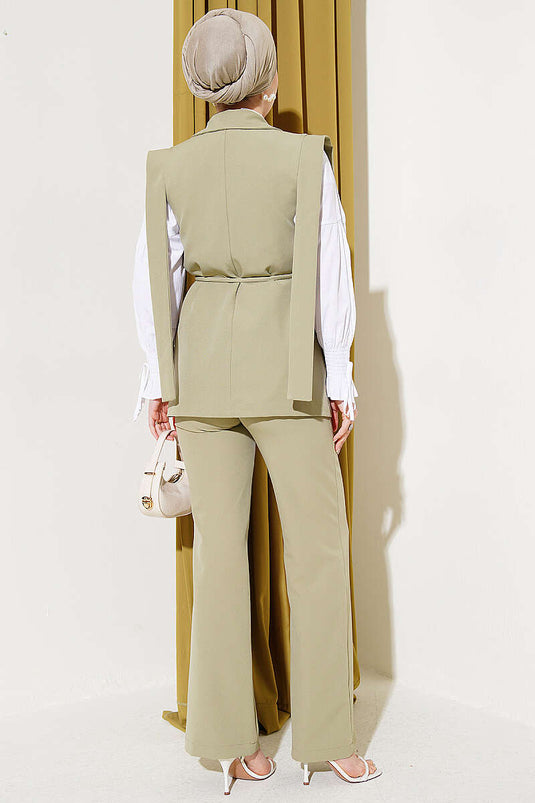 Ensemble deux pièces avec gilet à ceinture épaule, vert avocat