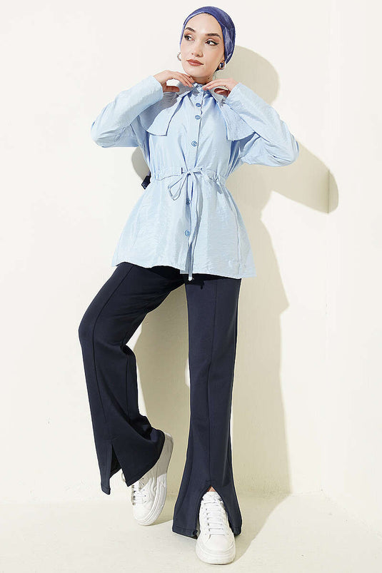 Shoulder-Paneled Waist-Tunnel Shirt Blue