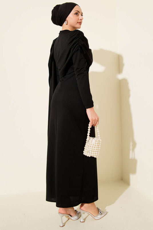 Omuz Mantel Met Details Feestelijke Jurk Zwart