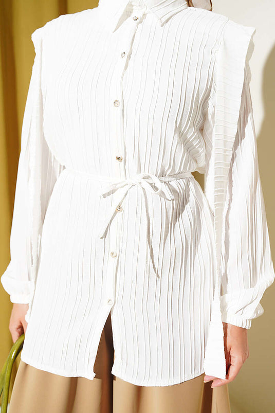 Chemise Épaule Cape Avec Ceinture Écru