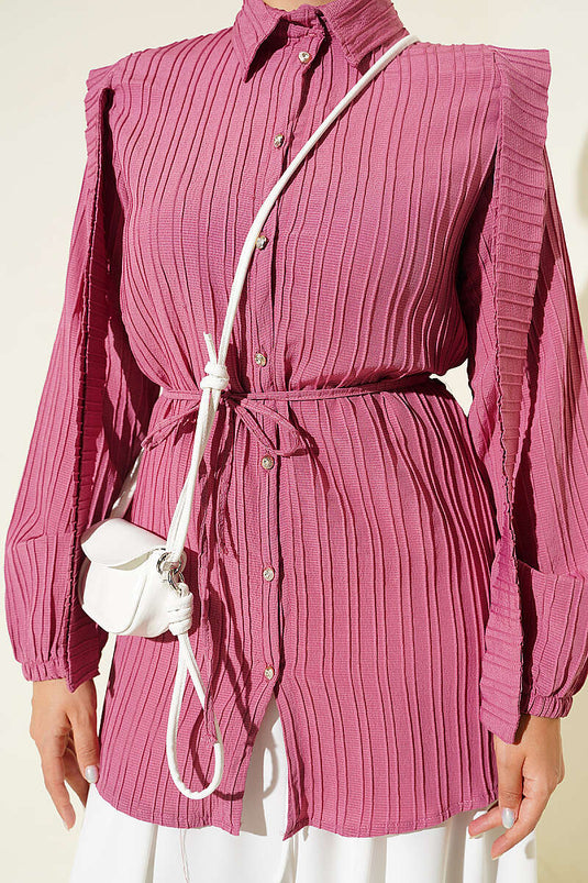 Chemise Rose Pailletée Avec Cape Détails Et Ceinture
