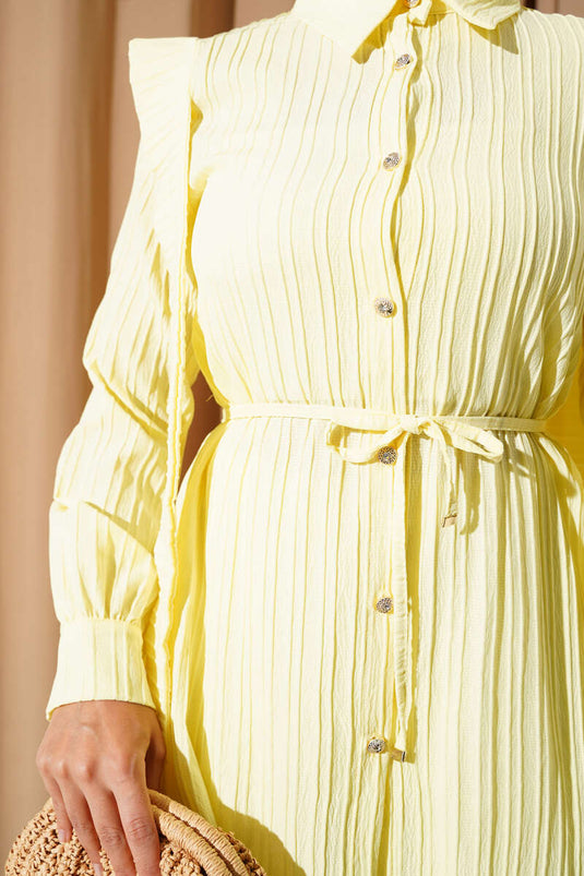 Omuz Pelerinli İp Kuşaklı Gömlek Sarı