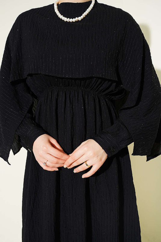 Dress with Shoulder Cape and Sequin Details Black