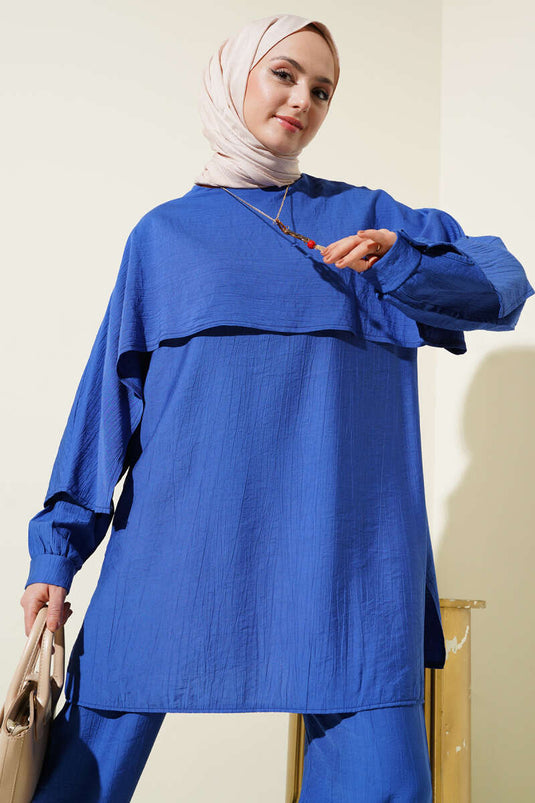 Shoulder Cloak Tunic Two-Piece Set Royal Blue