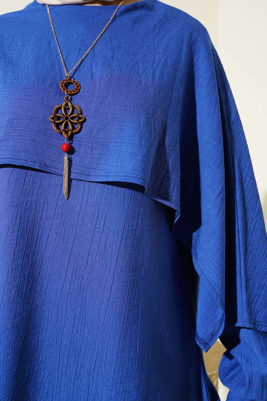 Shoulder Cloak Tunic Two-Piece Set Royal Blue