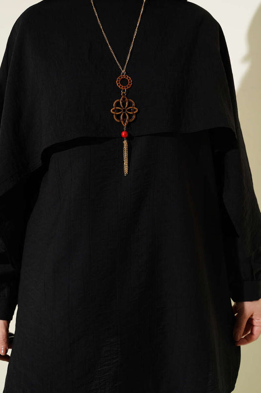 Shoulder Cloak Tunic Two-Piece Set Black