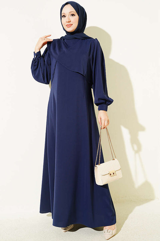 Navy Schulter Rüsche Kleid