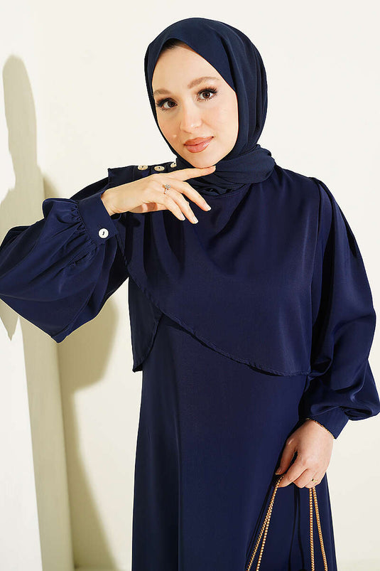 Navy Schulter Rüsche Kleid