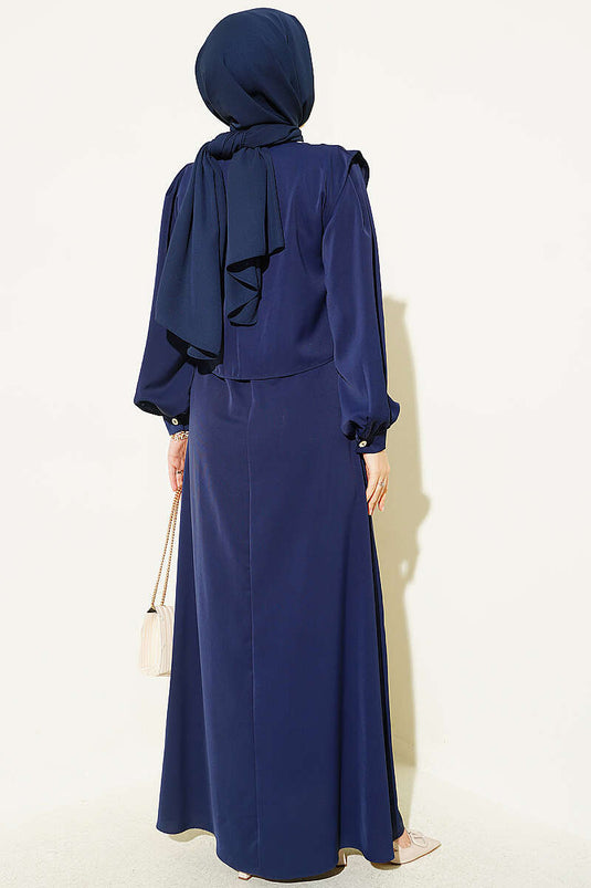Navy Schulter Rüsche Kleid
