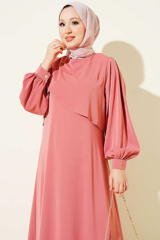 Rosa Schulter Rüschen Kleid