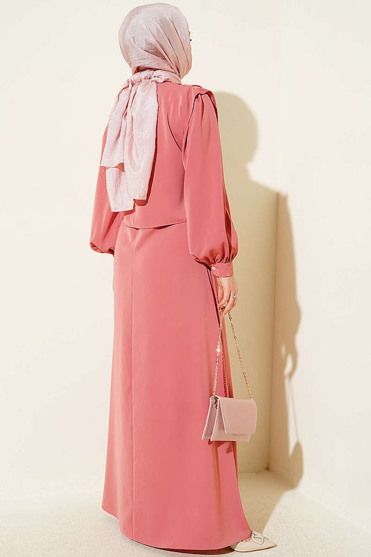 Rosa Schulter Rüschen Kleid