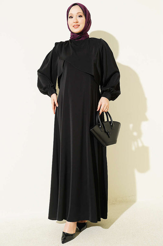 Schulter-Rüschenkleid In Schwarz