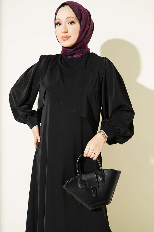 Schulter-Rüschenkleid In Schwarz