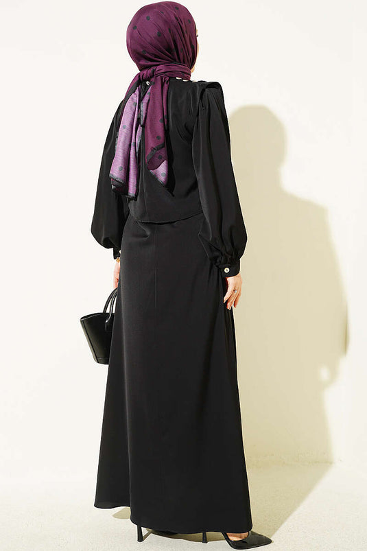 Schulter-Rüschenkleid In Schwarz