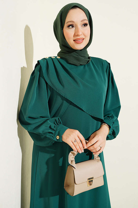 Grünes Kleid Mit Schulter-Rüschen
